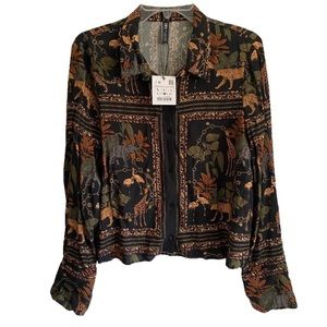 Zara Animal Safari Chain Button Down Long Sleeve Blouse